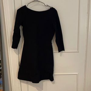 Boatneck, quarter sleeve wool Theory black dress.